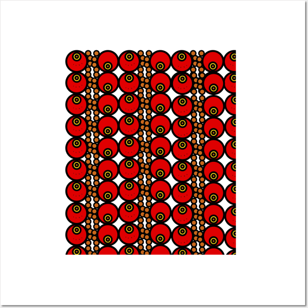 Circular geometric pattern with red and orange circles Wall Art by Ezzkouch